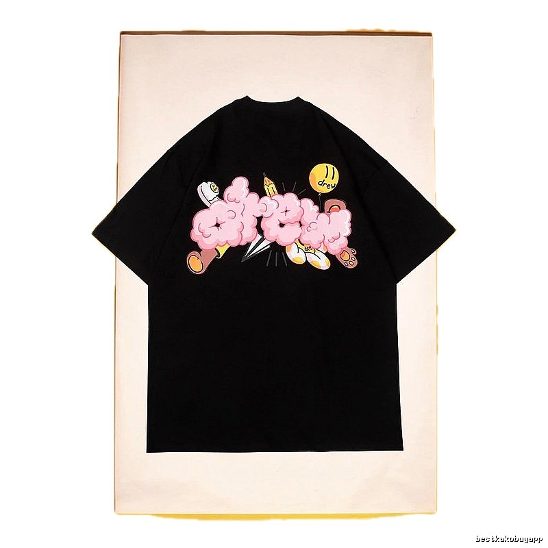 DREW Cloud Print Street Style Black Short Sleeve T-Shirt