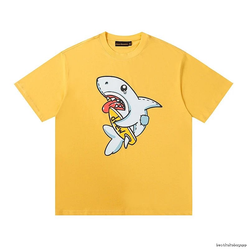DREW Shark Print Street Style Yellow T-shirt