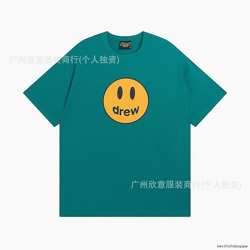 DREW Smiley Face Casual Style Lake Green Short Sleeve T-shirt
