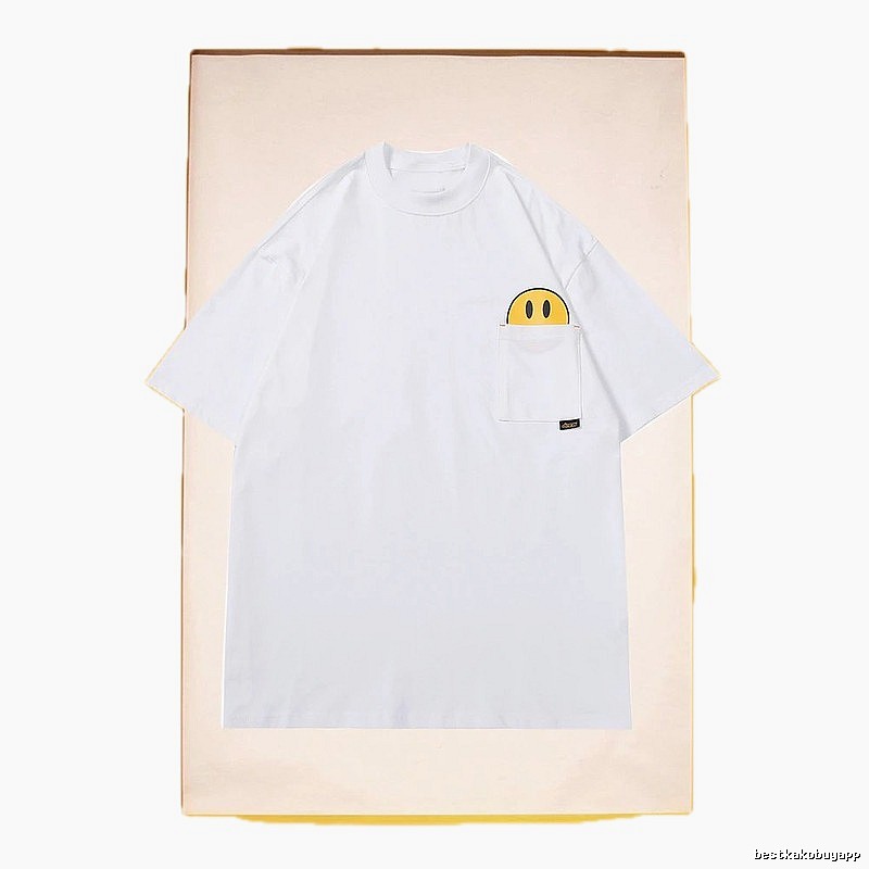 DREW Smiley Face Pocket Street Style White T-Shirt