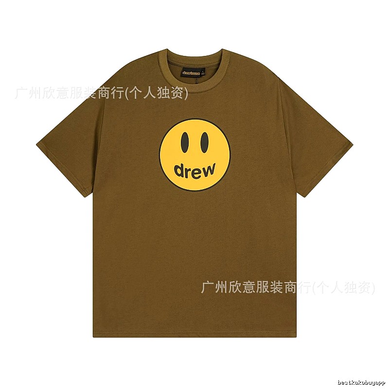Drew Smiley Face Street Style Brown Short Sleeve T-shirt