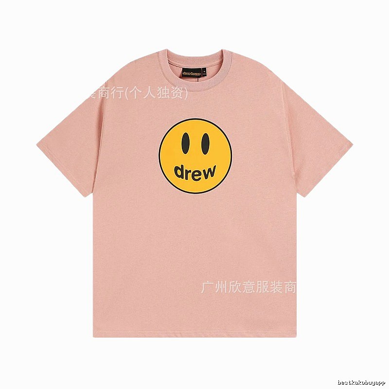 Drew Smiley Print Street Style Pink T-Shirt