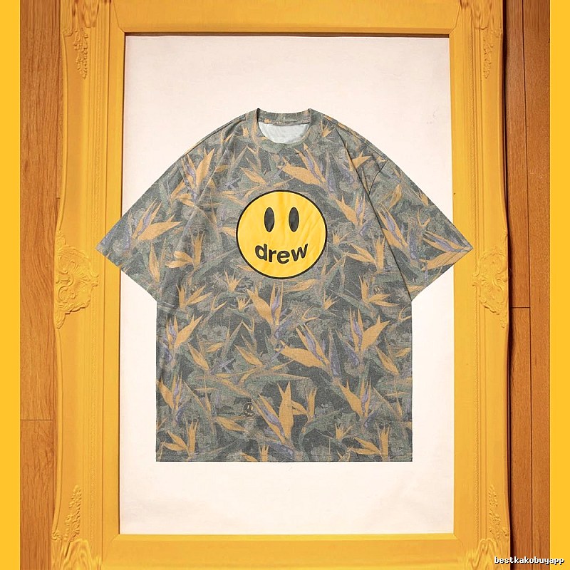 DREW Smiley Street Style Green and Yellow All-over Print Short Sleeve T-Shirt