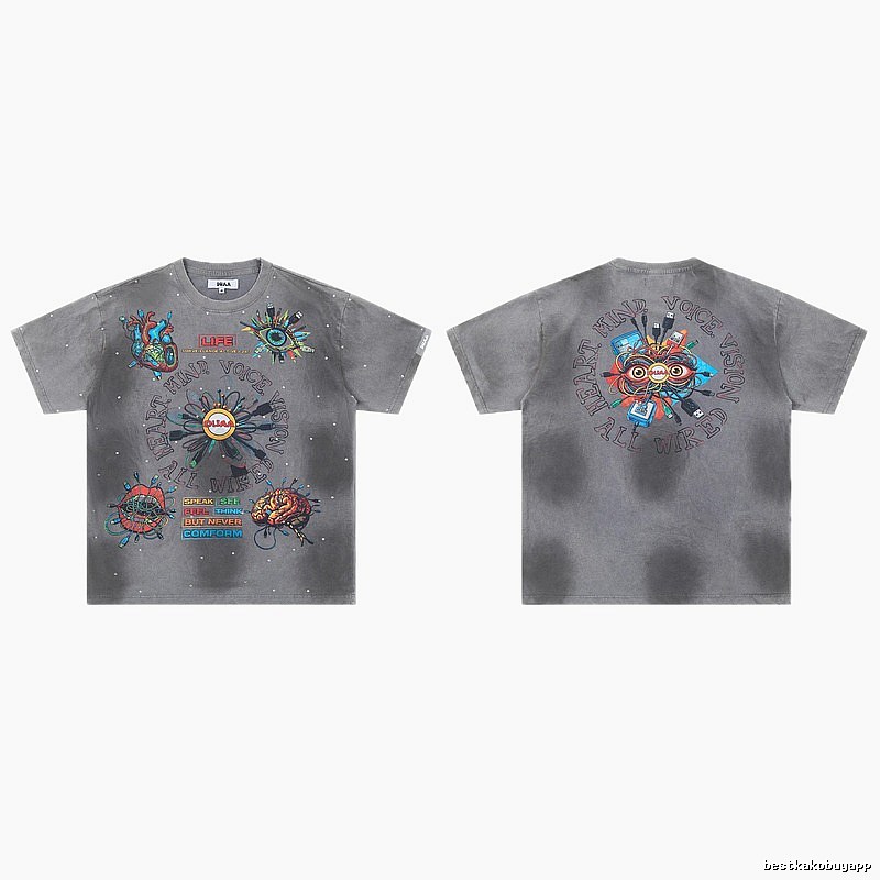 DUAA Cyber Print Street Style Grey T-Shirt