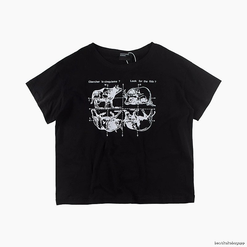 ERD Bull Print Street Style Black Short Sleeve T-shirt