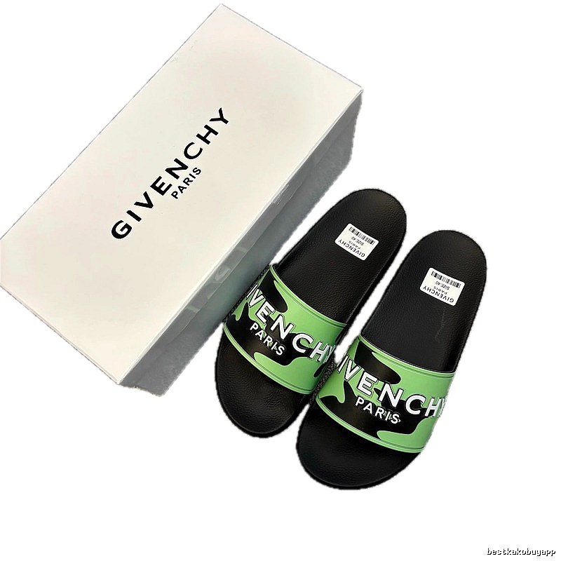 Givenchy Letter Print Trendy Style Green & Black Slides