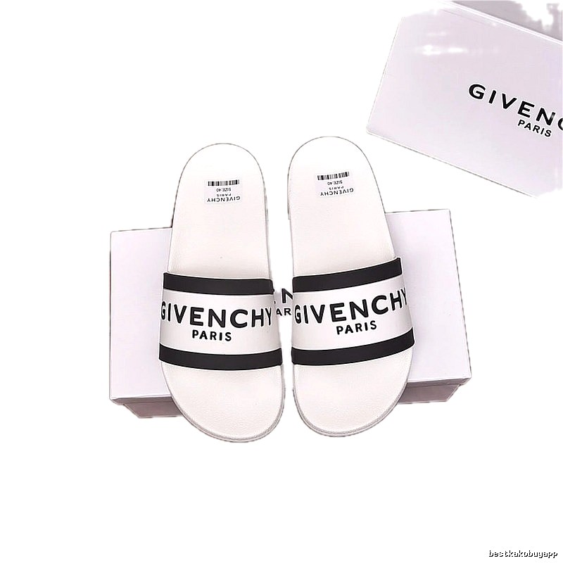 Givenchy Paris Minimalist Lettering White-Black Colorblock Slide Sandals