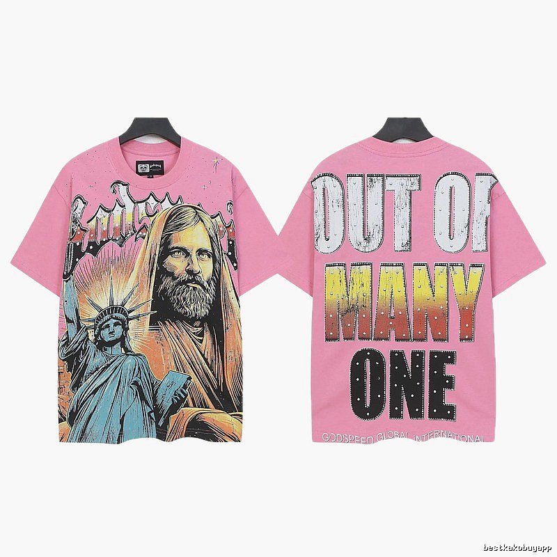Godspeed American Print Retro Style Pink Short Sleeve T-Shirt