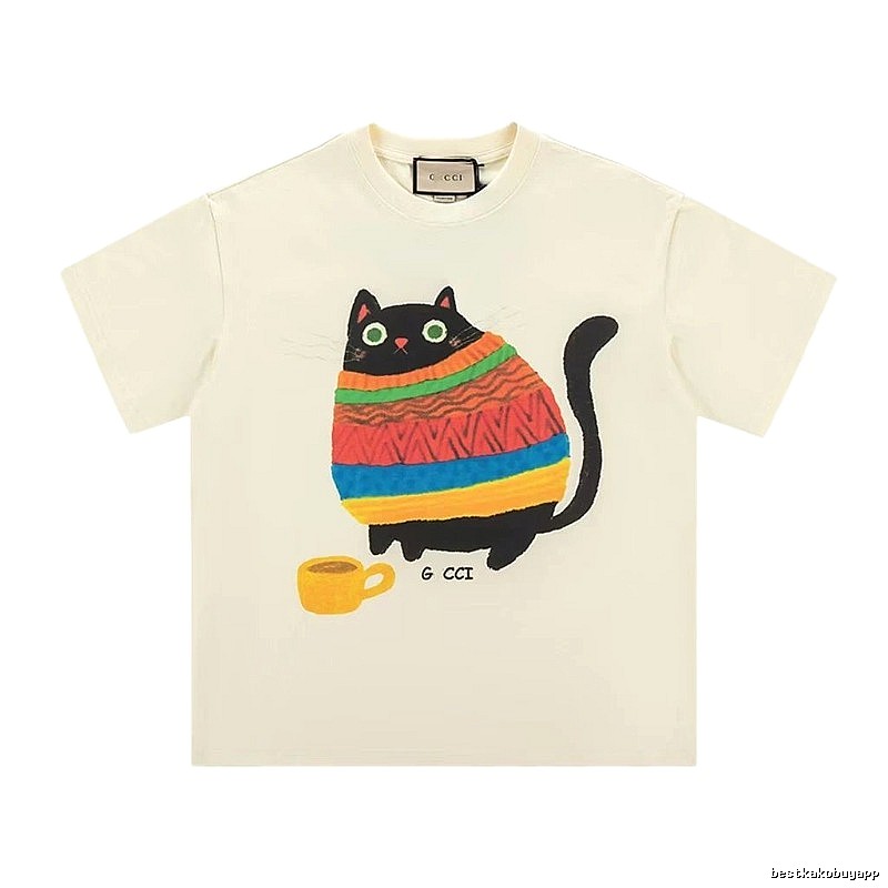 Gucci Cat Print Casual Off-white T-Shirt