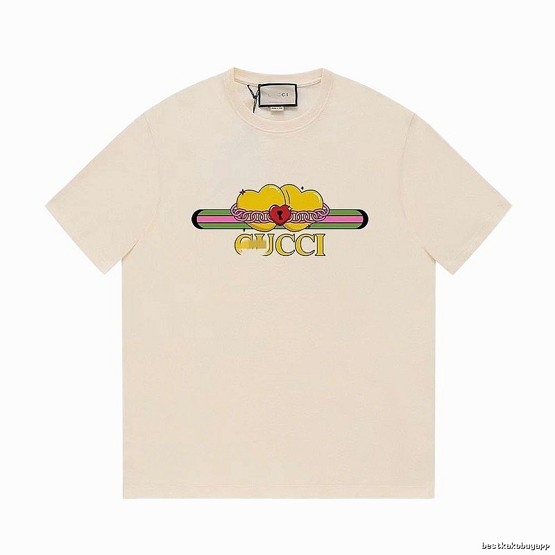 Gucci Double Heart Print Casual Style Off-White T-Shirt