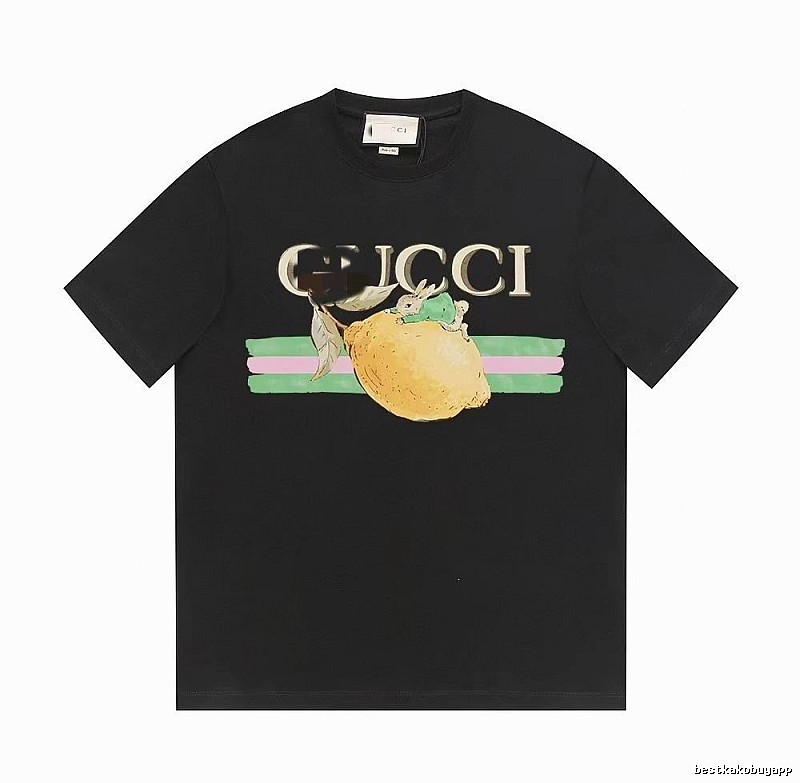 Gucci Lemon Print Casual Style Black T-shirt