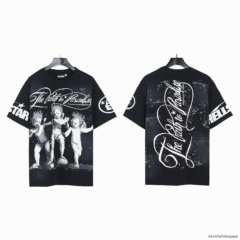 Hellstar Angel Print Street Style Black T-shirt