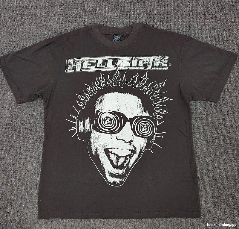 Hellstar Flame Portrait Street Style Charcoal Gray T-shirt