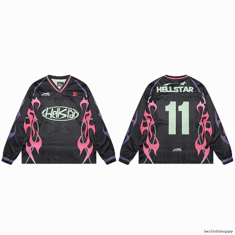 Hellstar Flame Street Style Black and Pink Jersey