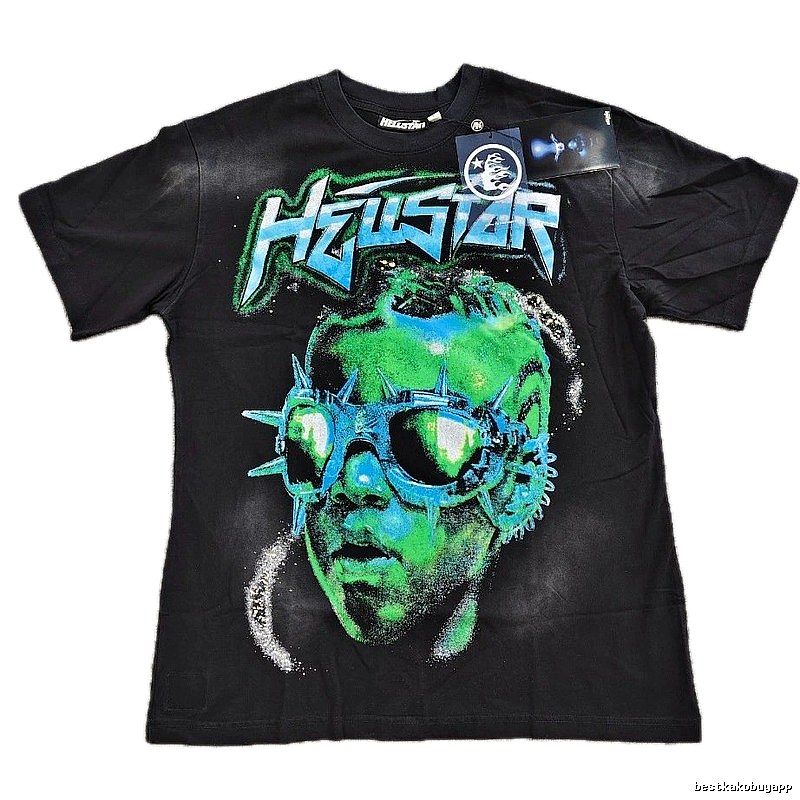 Hellstar Portrait Print Street Style Black T-shirt