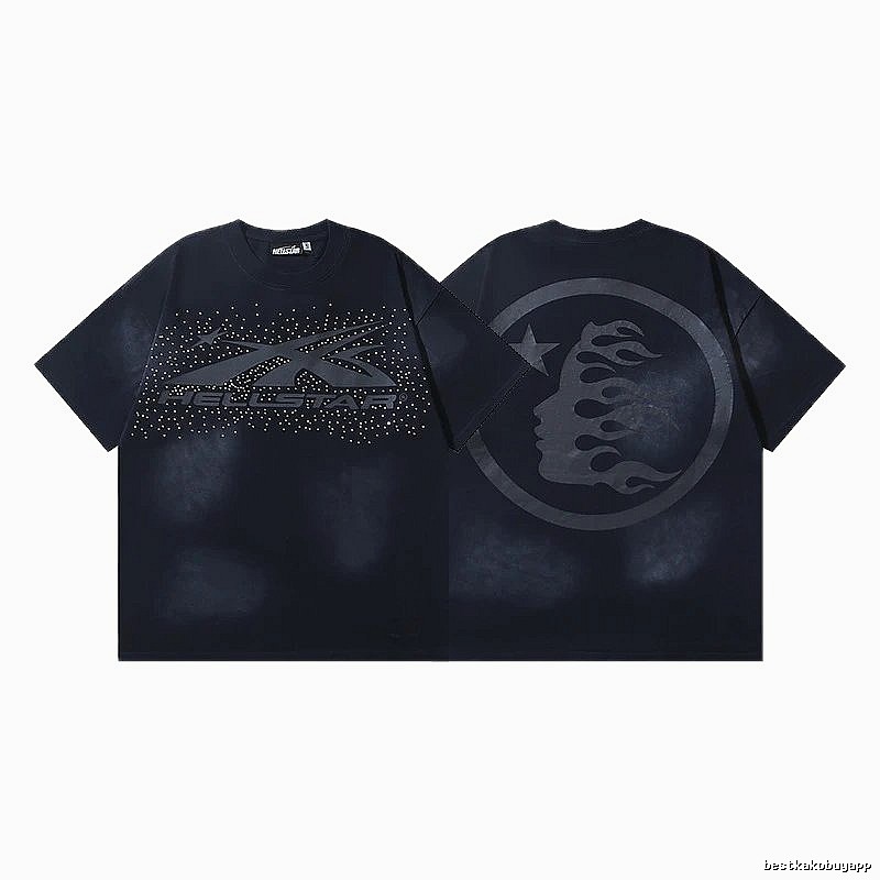 Hellstar Rhinestone Embellished Street Style Black Short Sleeve T-shirt