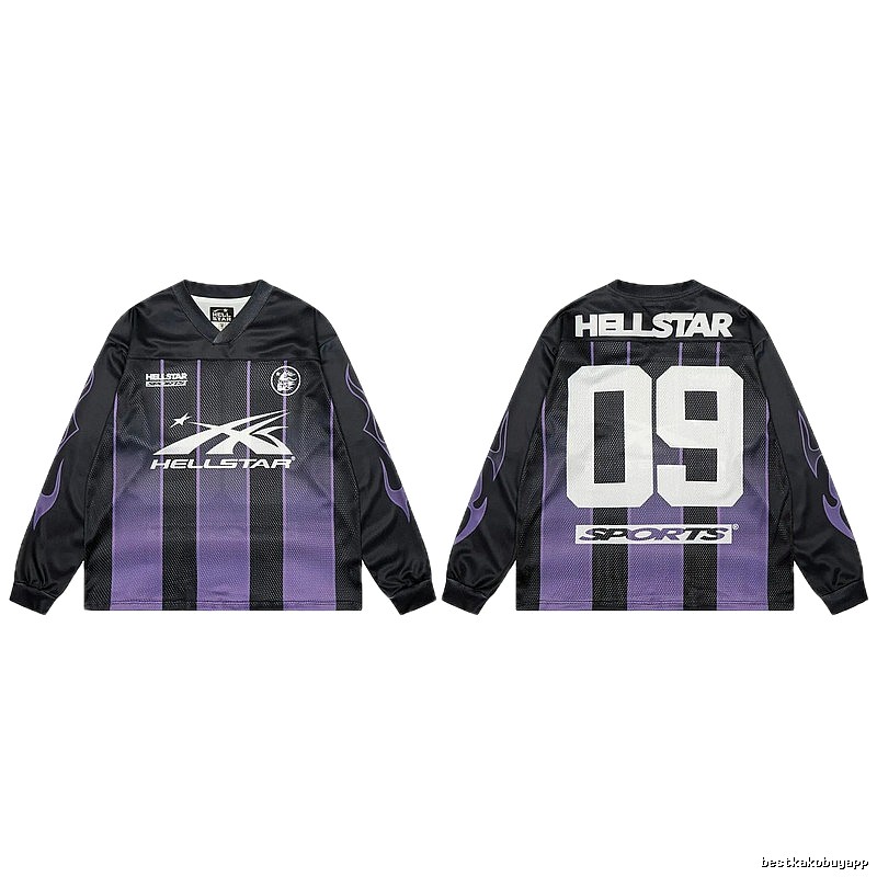 Hellstar Sporty Street Style Black and Purple Long-Sleeve Jersey