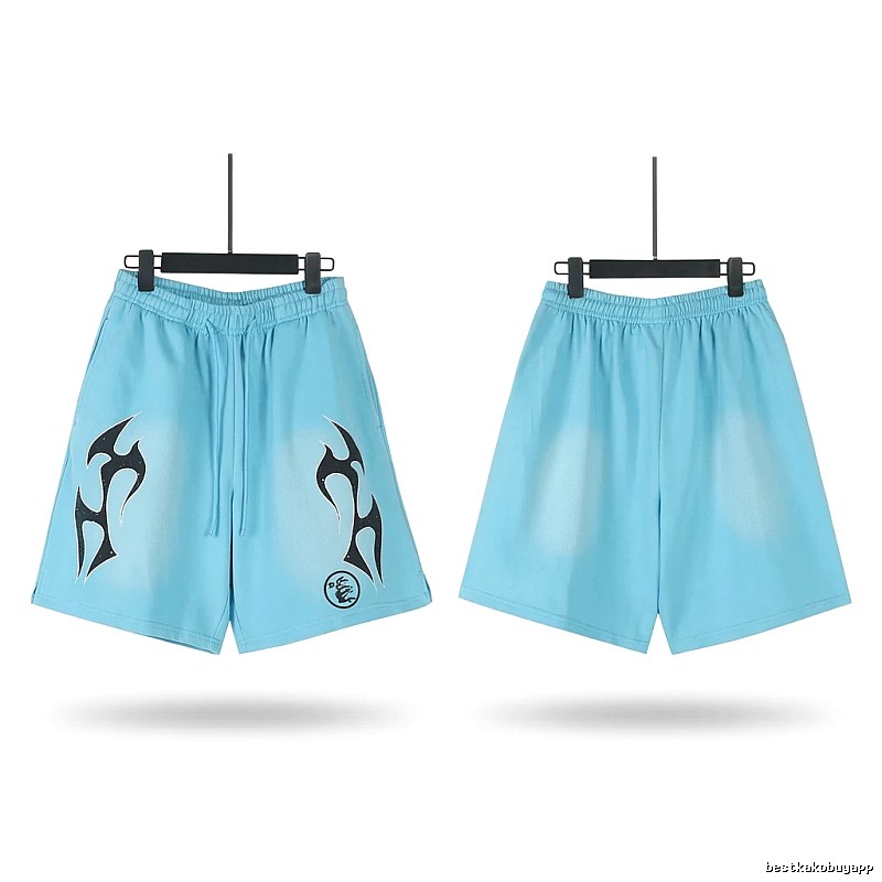 Hellstar trendy brand printed light blue shorts
