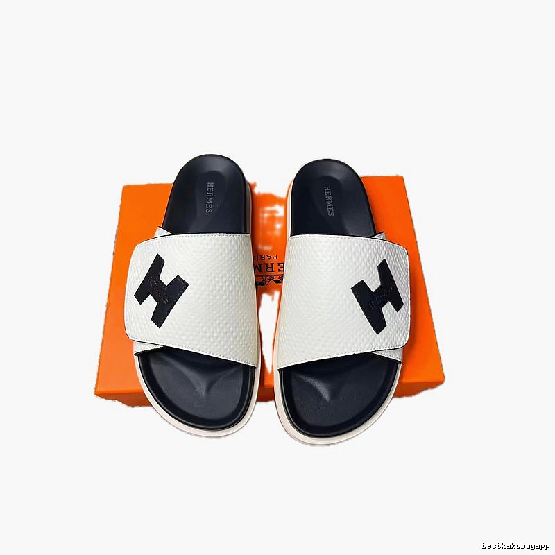 Hermès H Series Minimalist Style White Spliced Black Slide Sandals