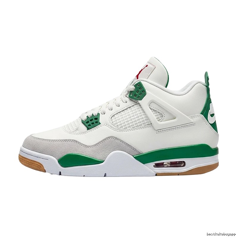 Jordan 4 Trendy Cool Green and White Sports Shoes