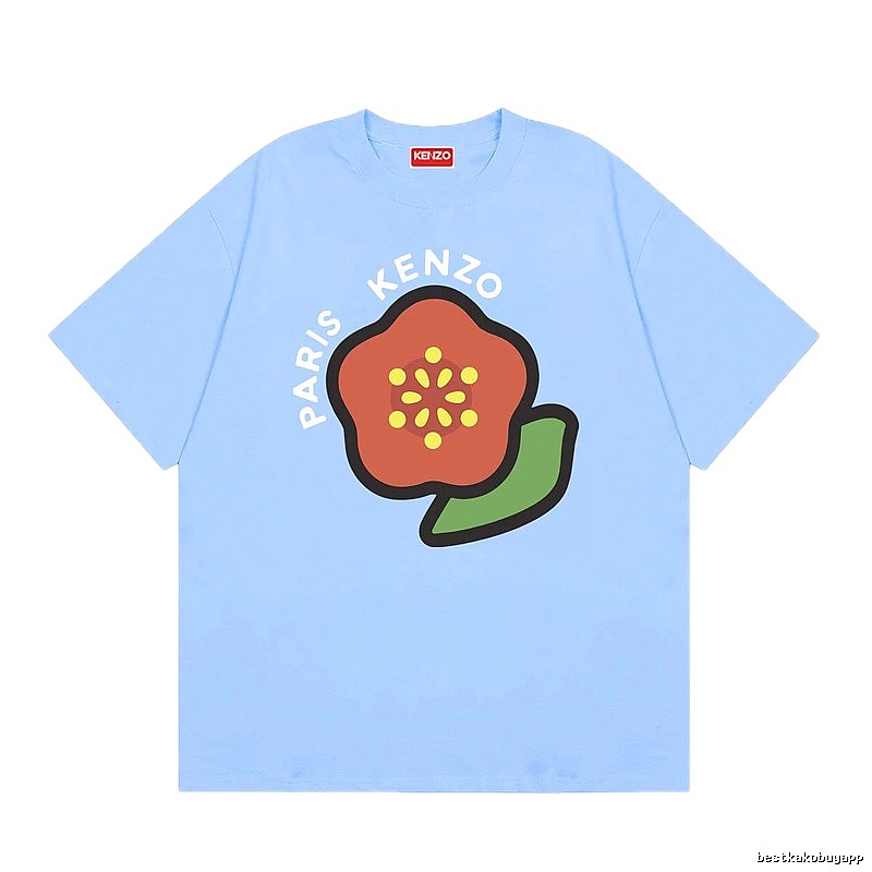KENZO Floral Print Casual Style Light Blue T-Shirt