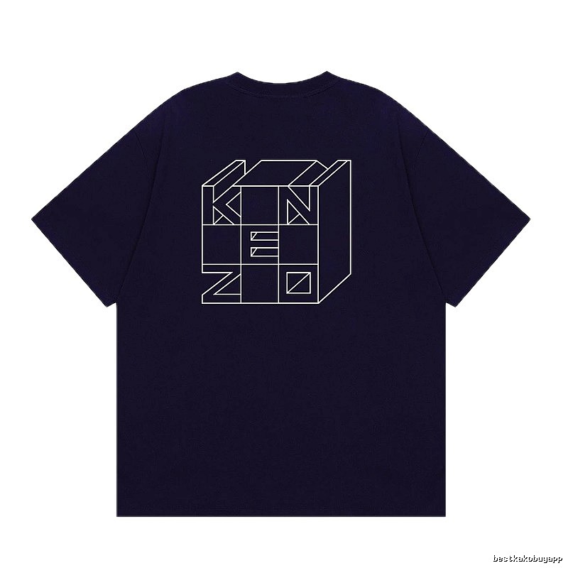 KENZO Geometric Lines Trendy Style Navy Blue T-Shirt