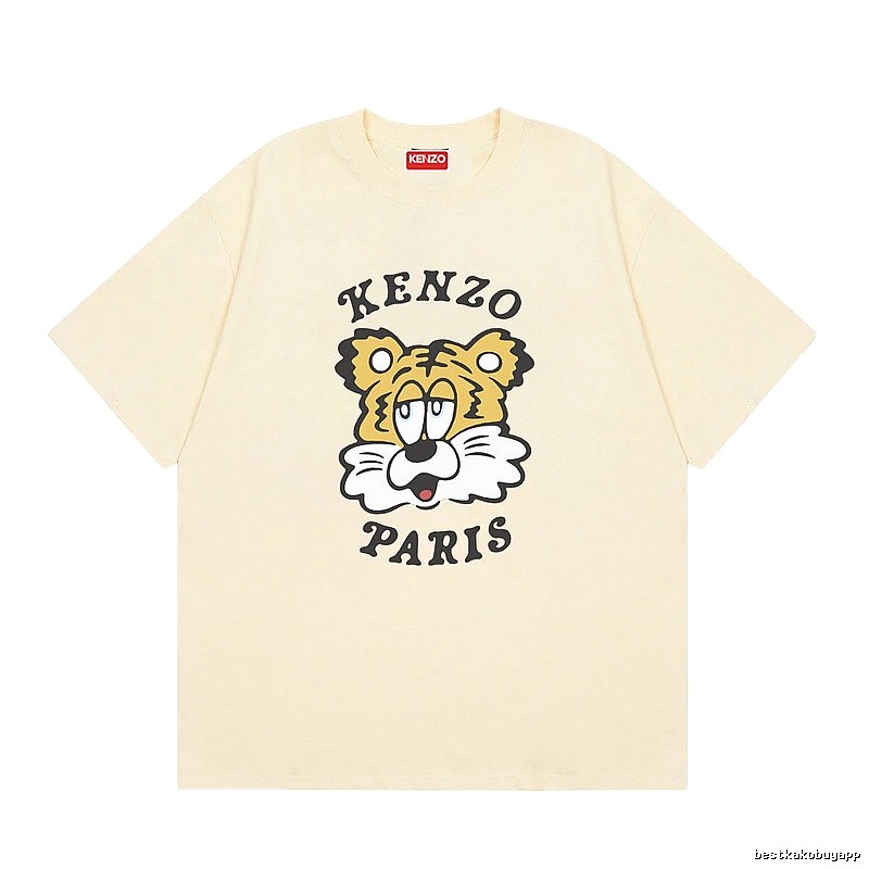 KENZO Tiger Head Print Trendy Style Beige T-shirt