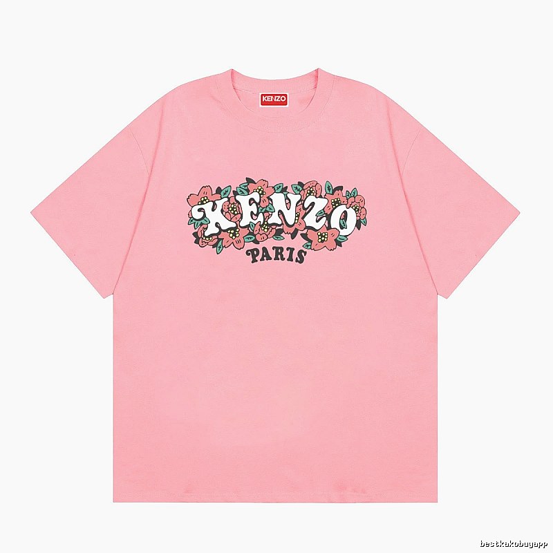 KENZO Trendy Pink Floral Print Short Sleeve T-shirt