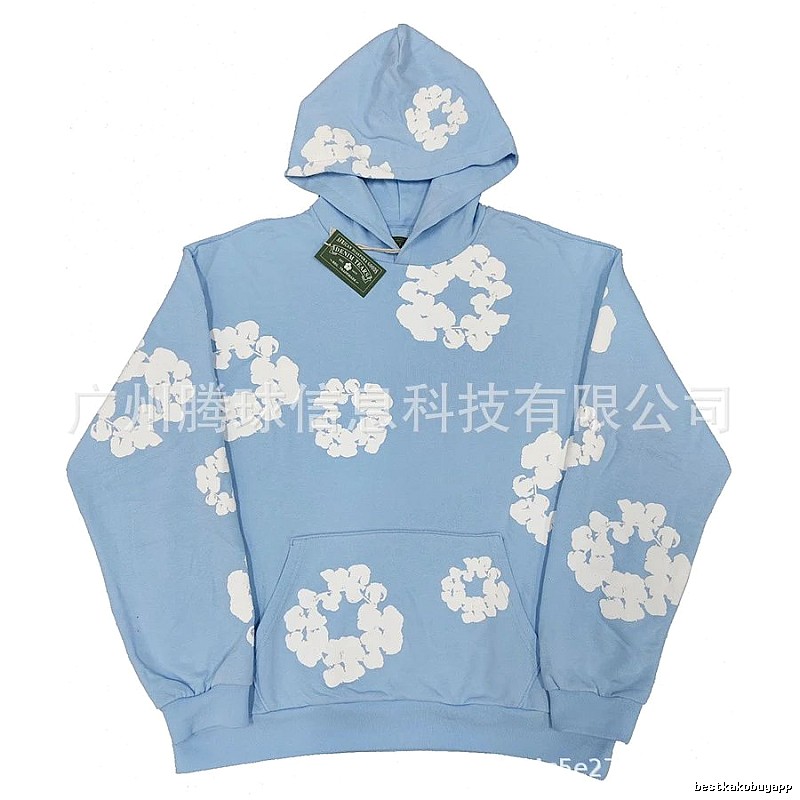Light Blue Floral Pullover Hoodie