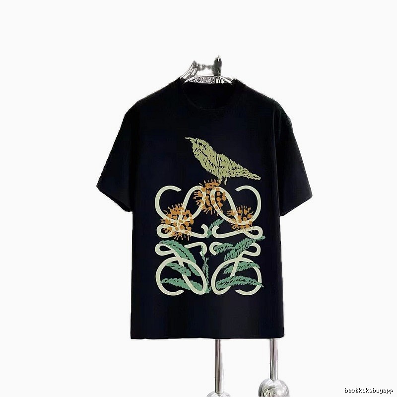 LOEWE Bird and Flower Print Vintage Black T-Shirt