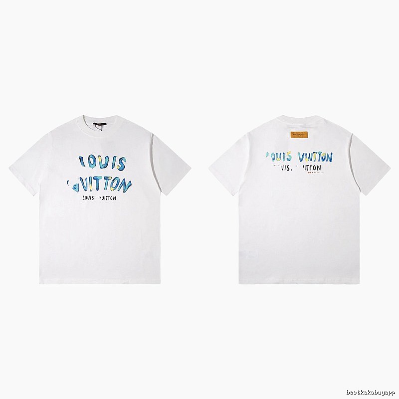 Louis Vuitton Hand-painted Graffiti Casual Style White T-shirt