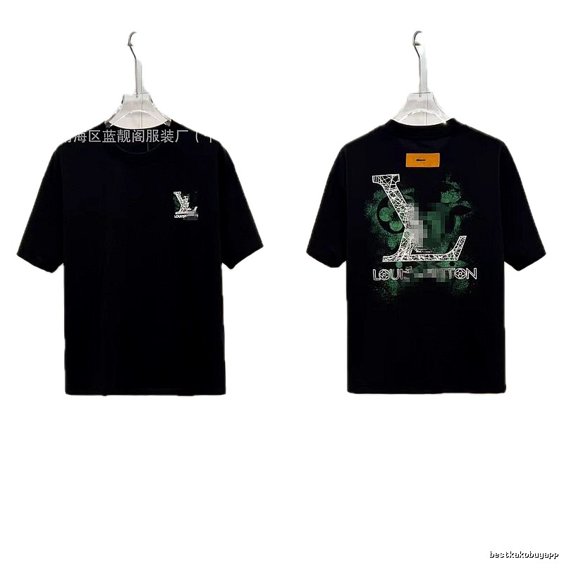 Louis Vuitton Letter Print Trendy Black Short-sleeve T-shirt