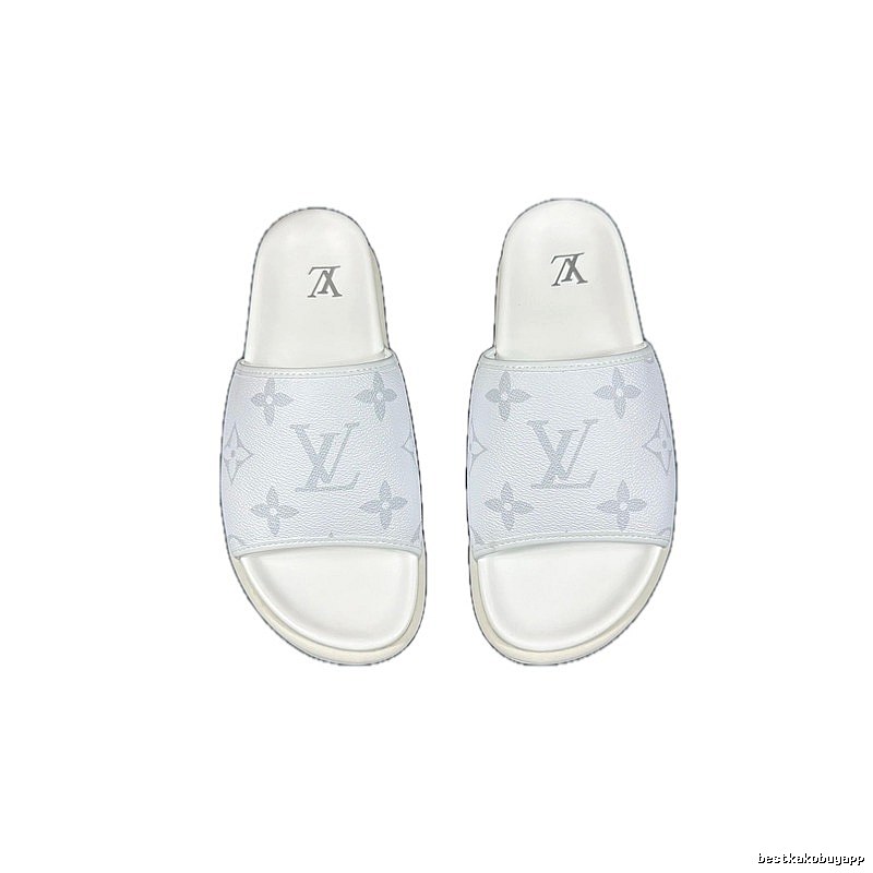 Louis Vuitton Monogram Light Luxury Style White Slide Sandals