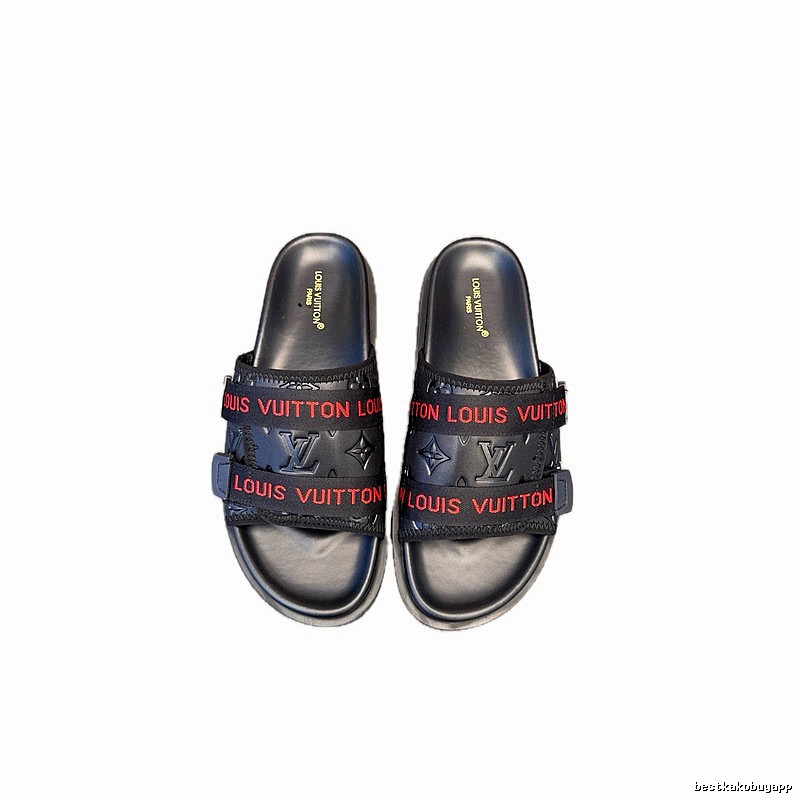 Louis Vuitton Monogram Trendy Black & Red Slide Slippers