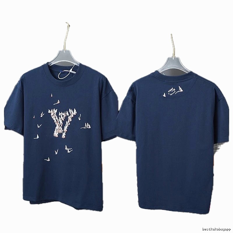 Louis Vuitton Origami Crane Casual Style Navy Blue T-Shirt