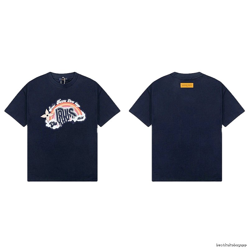 Louis Vuitton Rainbow Graffiti Street Style Navy Blue T-shirt