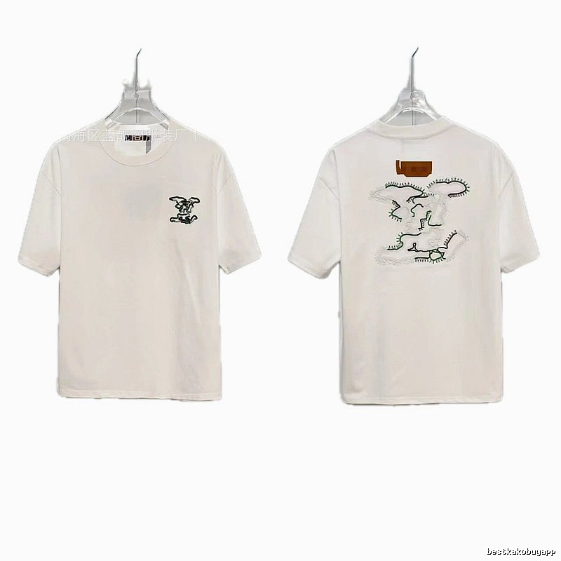Louis Vuitton Trendy Map-Embroidered White Short-sleeve T-shirt