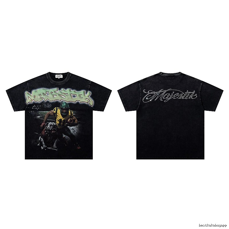 MAJESTIK Rugby Street Style Distressed Black T-Shirt