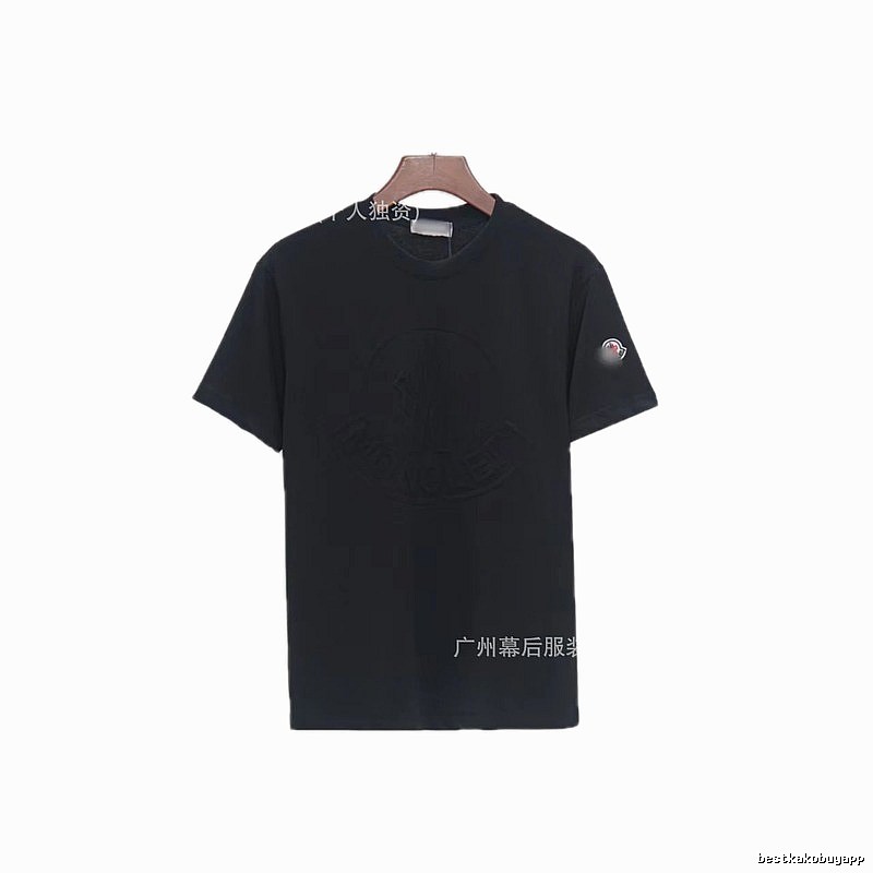 Moncler Embossed Streetwear Style Black Short-Sleeve T-Shirt