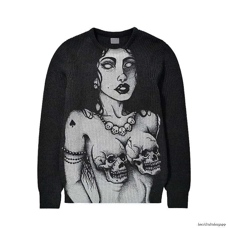 Monogram Anime graphic sweater Black Knit Top for Casual Outfits