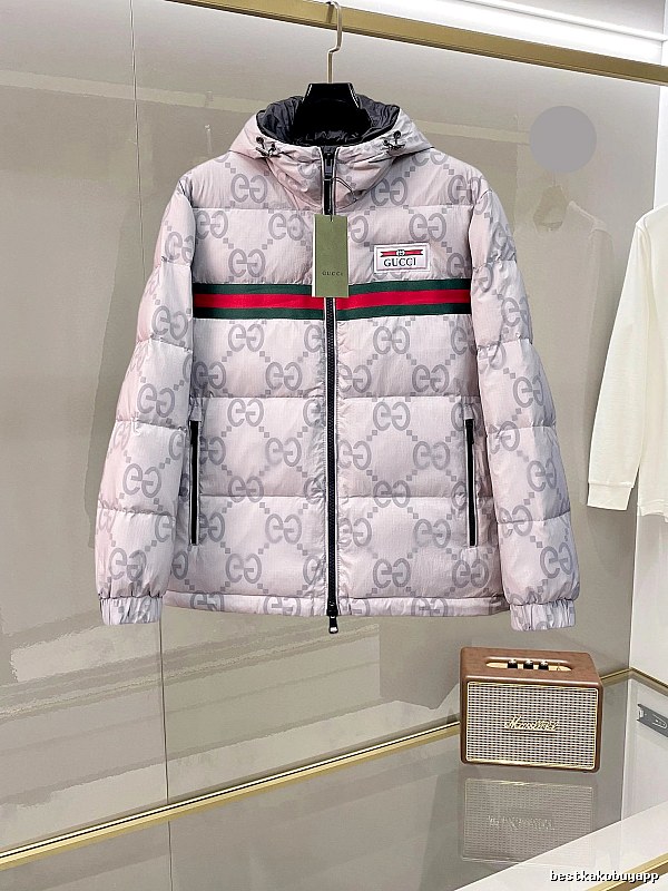 Monogram Stripe Monogram Puffer Jacket with Gucci Branding