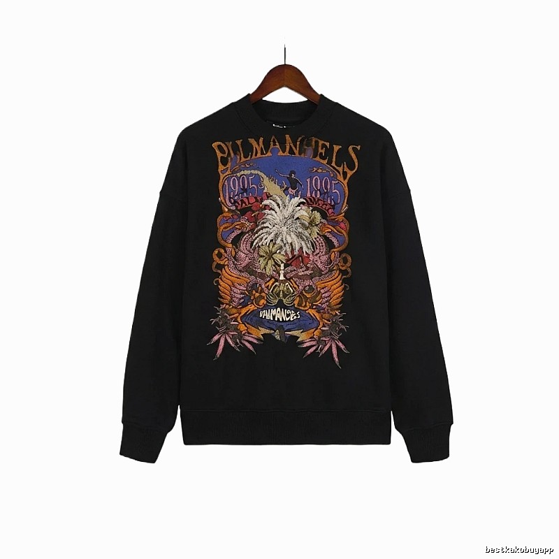 Palm Angels Printed Trendy and Cool Black Sweatshirt