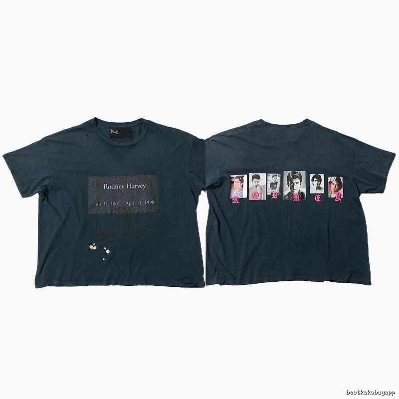 Paly Hollywood Distressed Portrait Print Navy Blue T-Shirt