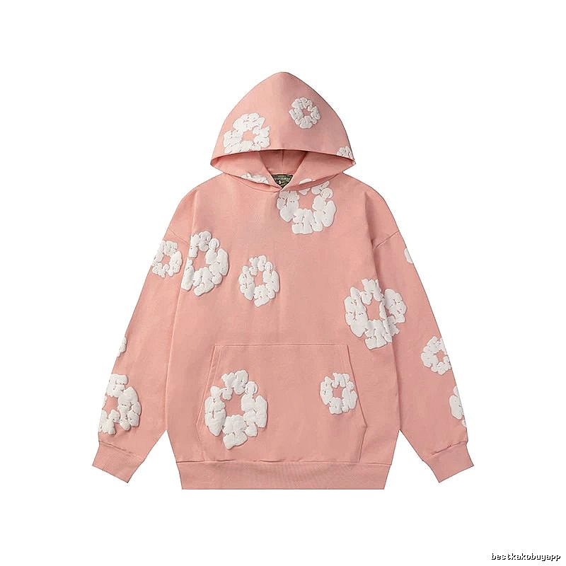 Peach Pink Floral Pullover Hoodie