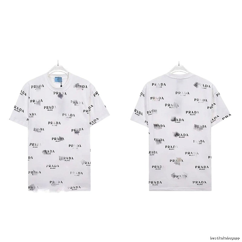 Prada All-over Print Streetwear Style White Short-sleeve T-Shirt