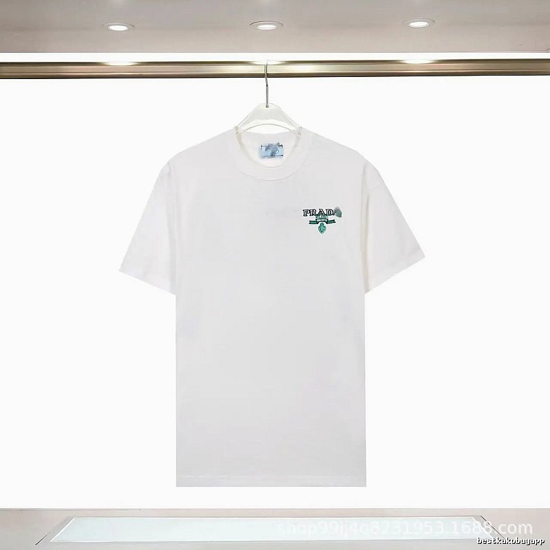 Prada Embroidered Minimalist Style White Short-sleeve T-shirt