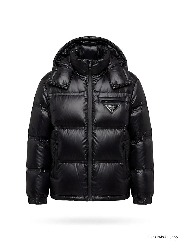 Prada triangle logo black down jacket
