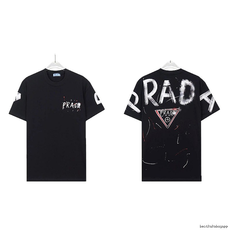 Prada Triangle Logo Graffiti Style Black Short-sleeve T-shirt