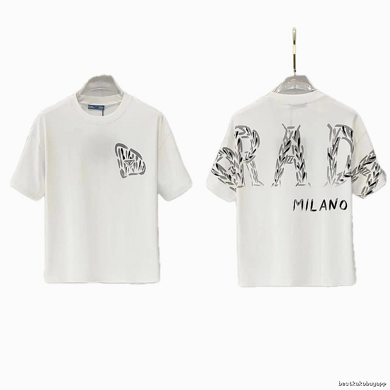 Prada Triangle Logo Trendy & Edgy Style White Short-sleeve T-shirt