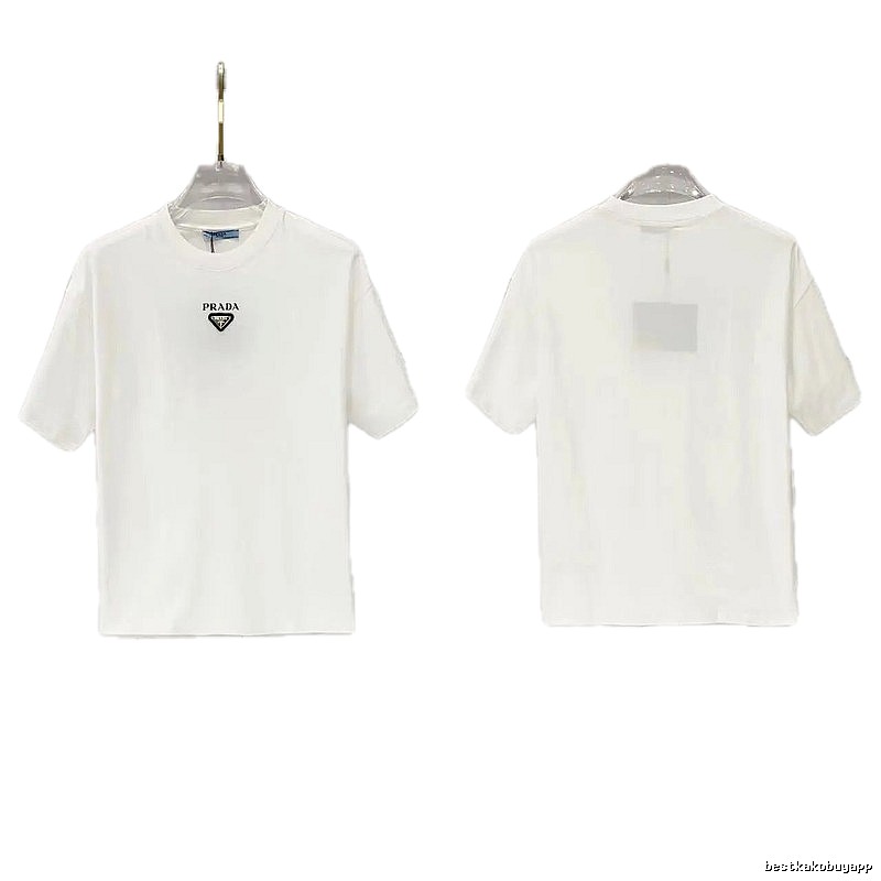 Prada Triangular Logo Minimalist Style White Short-sleeve T-shirt